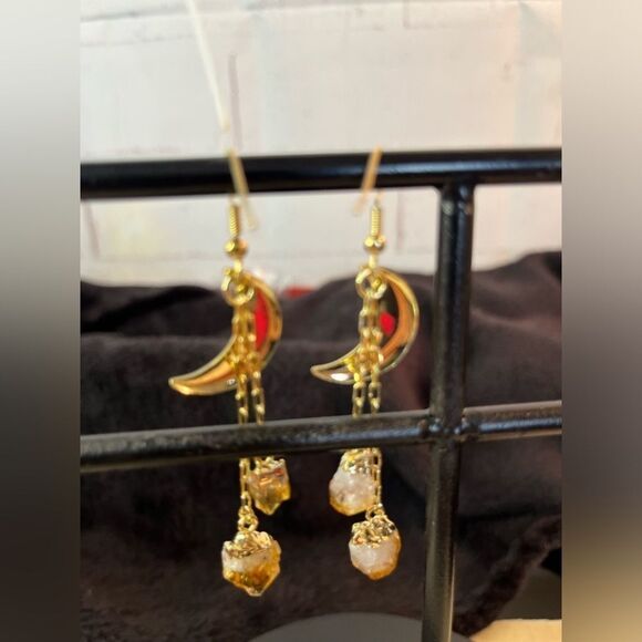 Brazilian Citrine Point Moon Dangle Earrings in Goldtone 27.00 ctw - Picture 12 of 14
